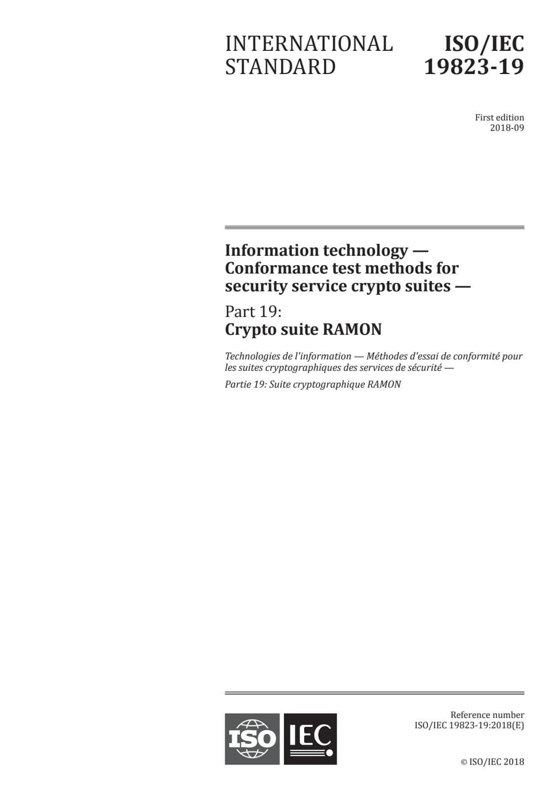 Первая страница стандарта ISO/IEC 19823-19:2018