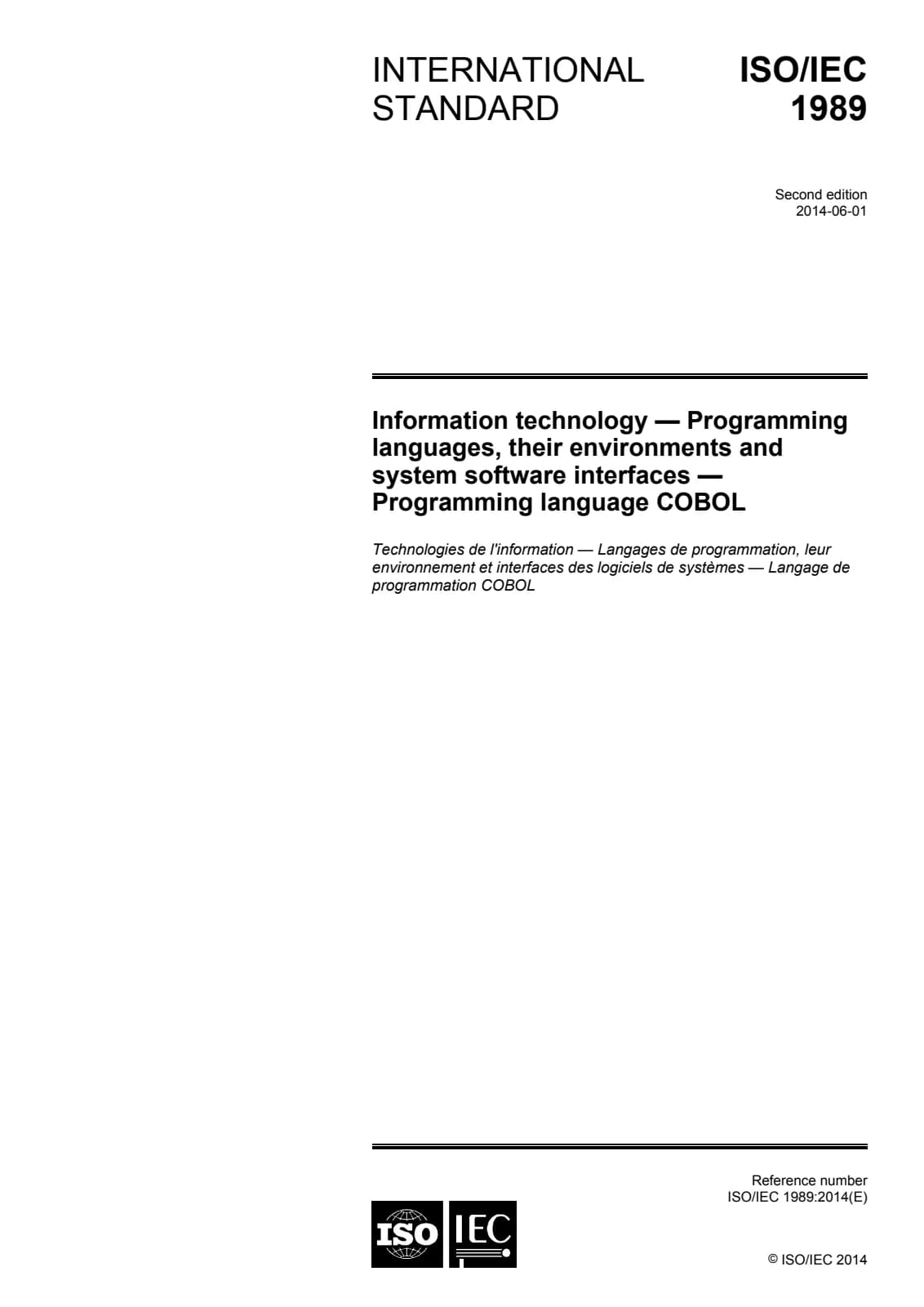 Первая страница стандарта ISO/IEC 1989:2014