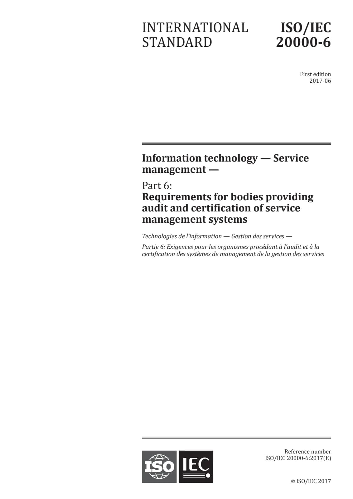 Первая страница стандарта ISO/IEC 20000-6:2017