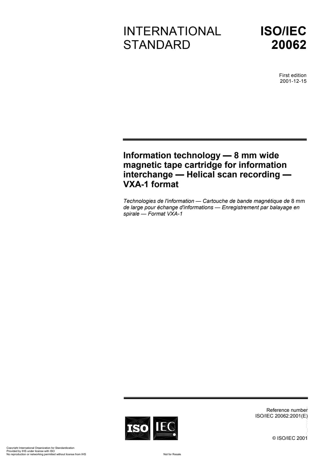 Первая страница стандарта ISO/IEC 20062:2001