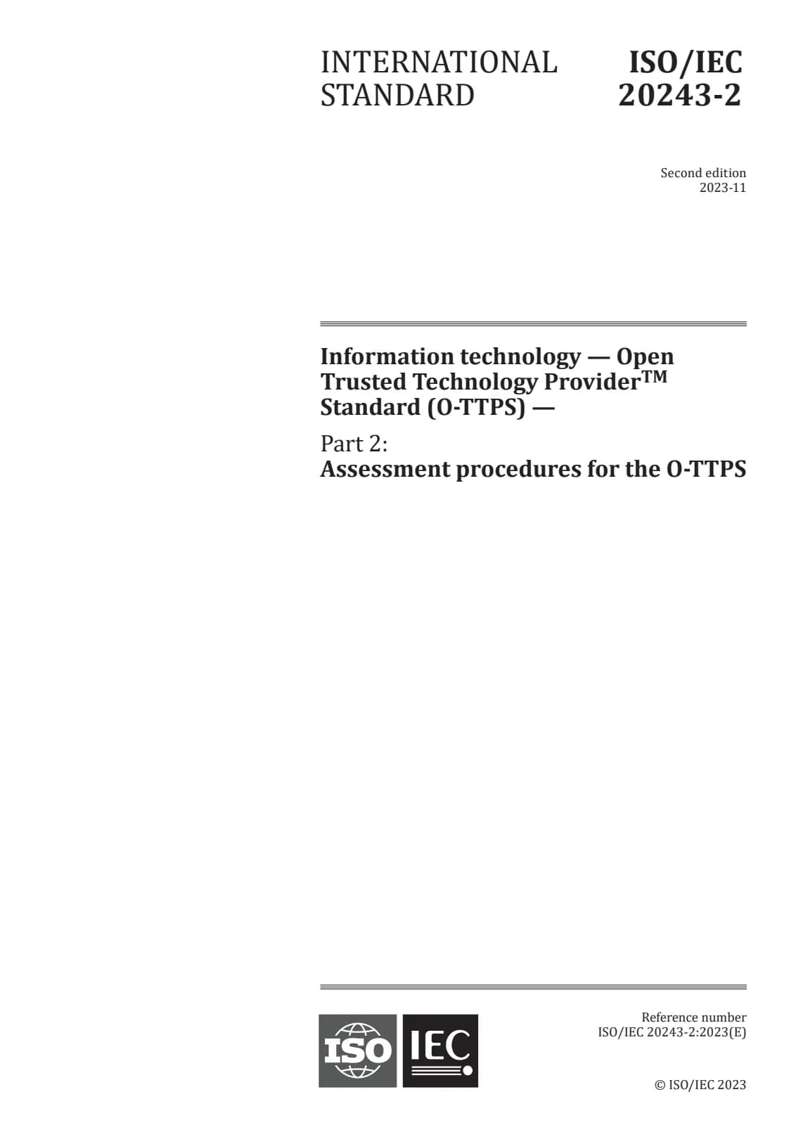 Первая страница стандарта ISO/IEC 20243-2:2023