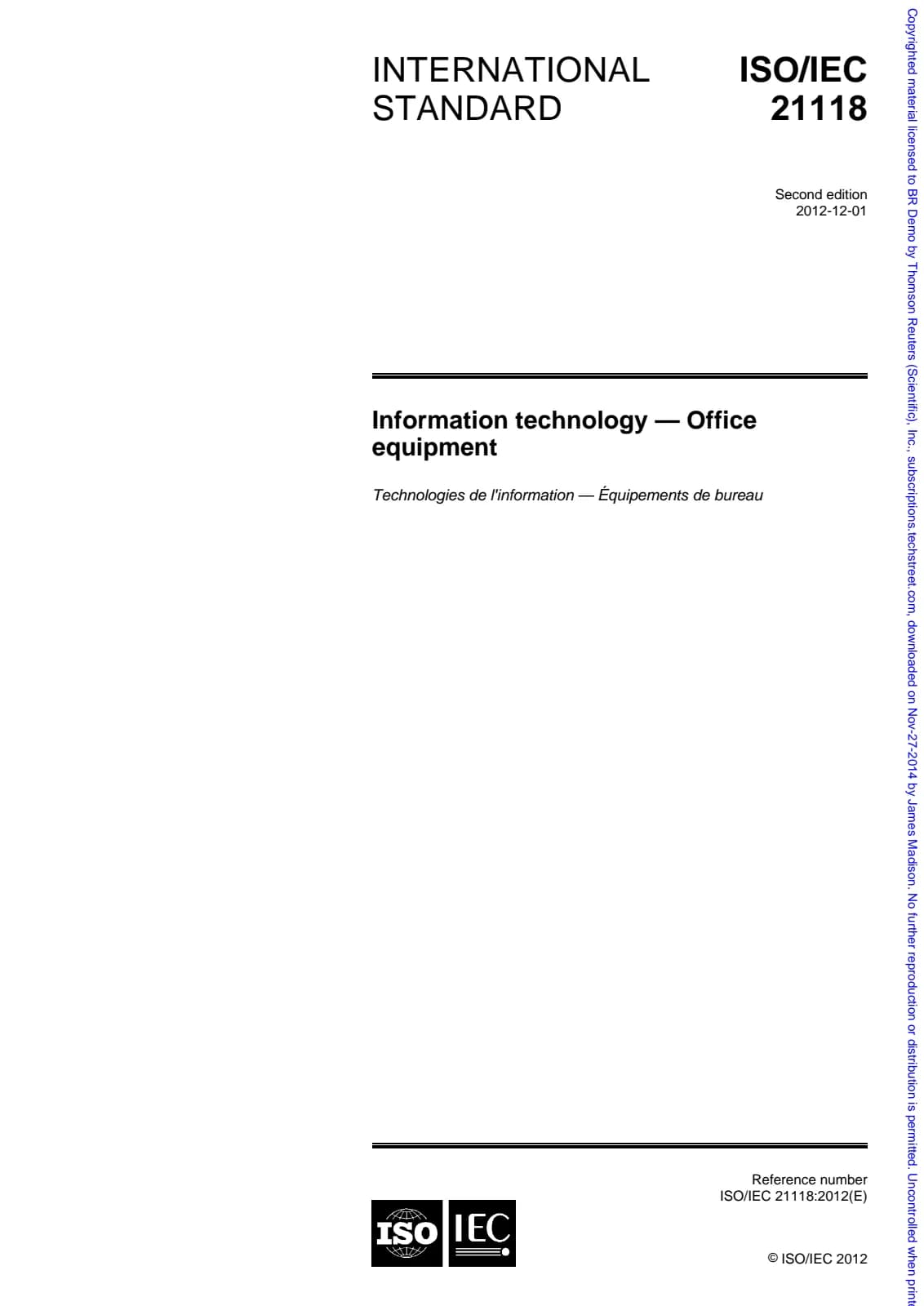 Первая страница стандарта ISO/IEC 21118:2012