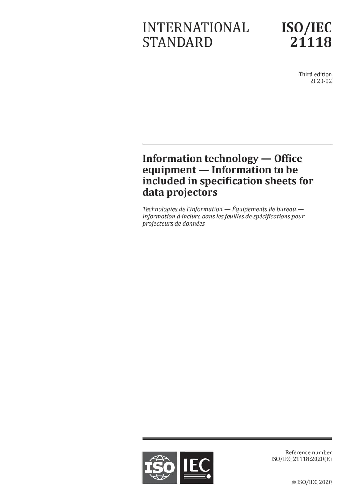 Первая страница стандарта ISO/IEC 21118:2020
