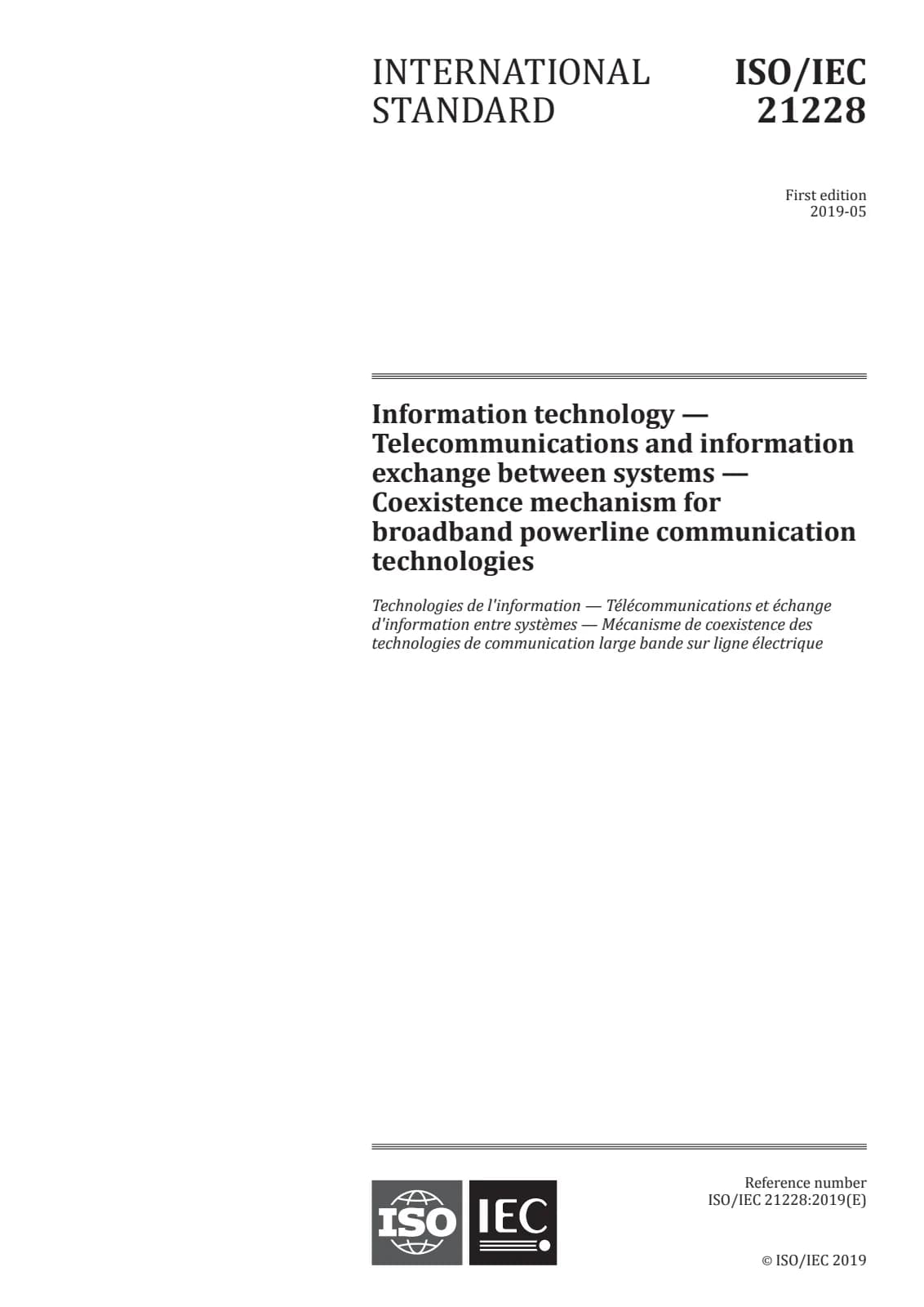 Первая страница стандарта ISO/IEC 21228:2019