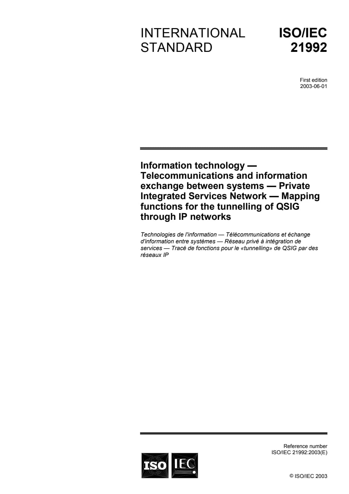 Первая страница стандарта ISO/IEC 21992:2003