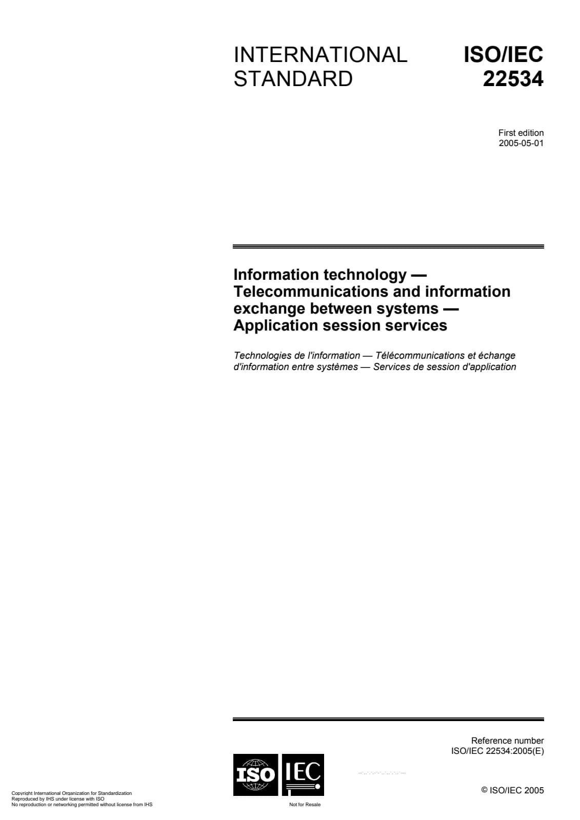 Первая страница стандарта ISO/IEC 22534:2005
