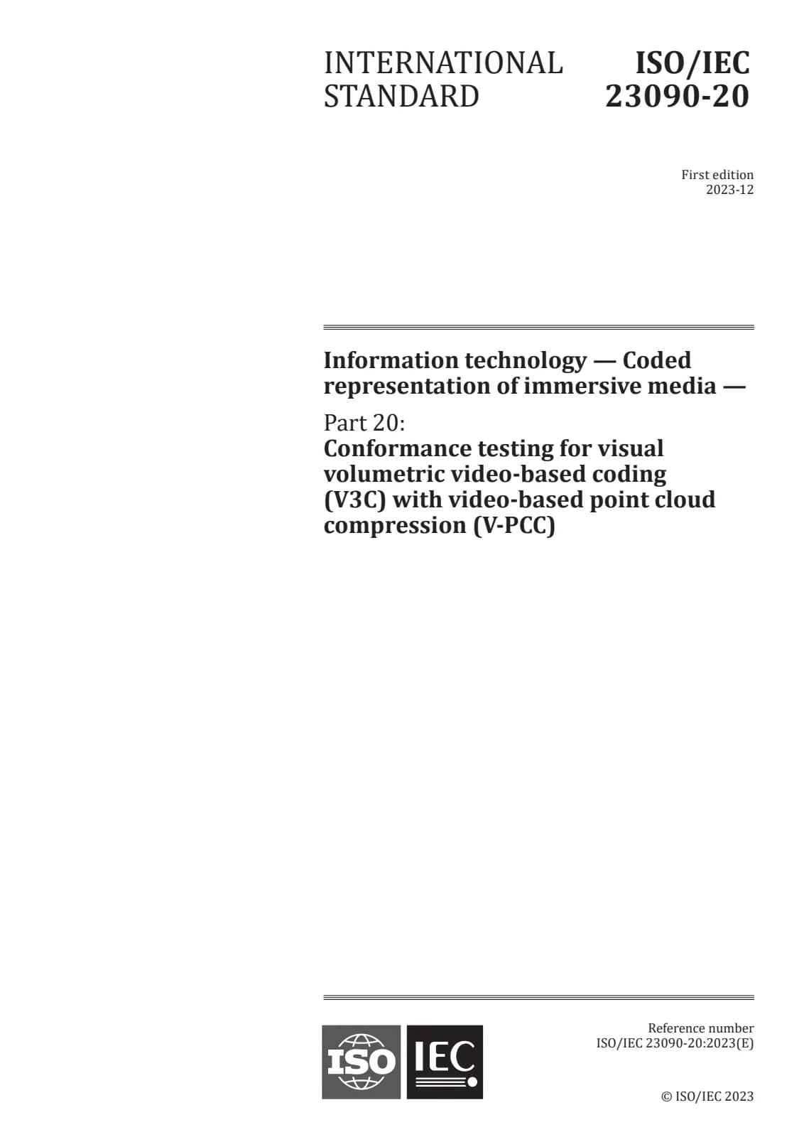 Первая страница стандарта ISO/IEC 23090-20:2023