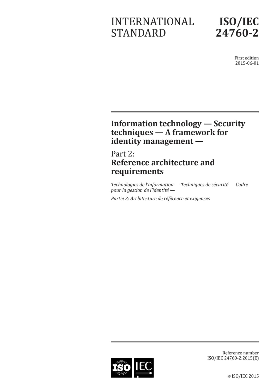 Первая страница стандарта ISO/IEC 24760-2:2015