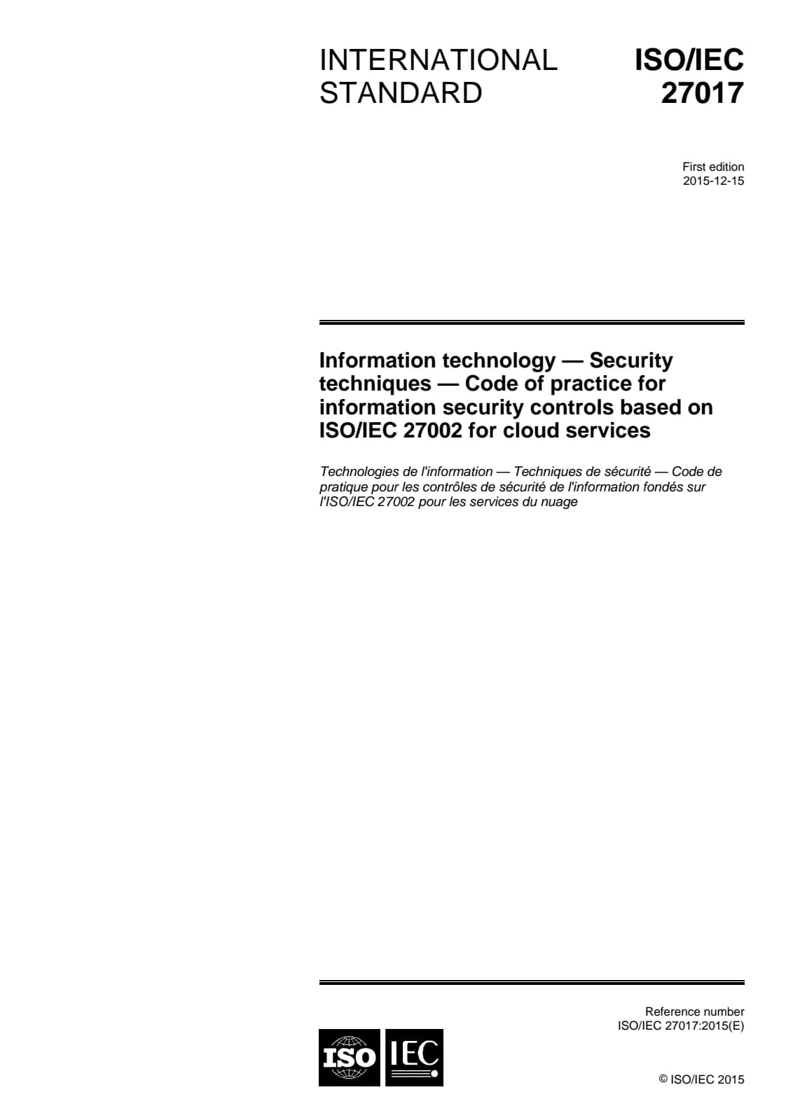 Первая страница стандарта ISO/IEC 27017:2015