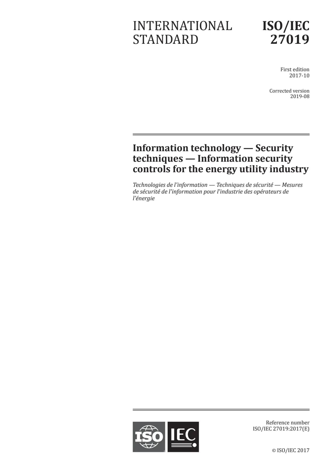 Первая страница стандарта ISO/IEC 27019:2017