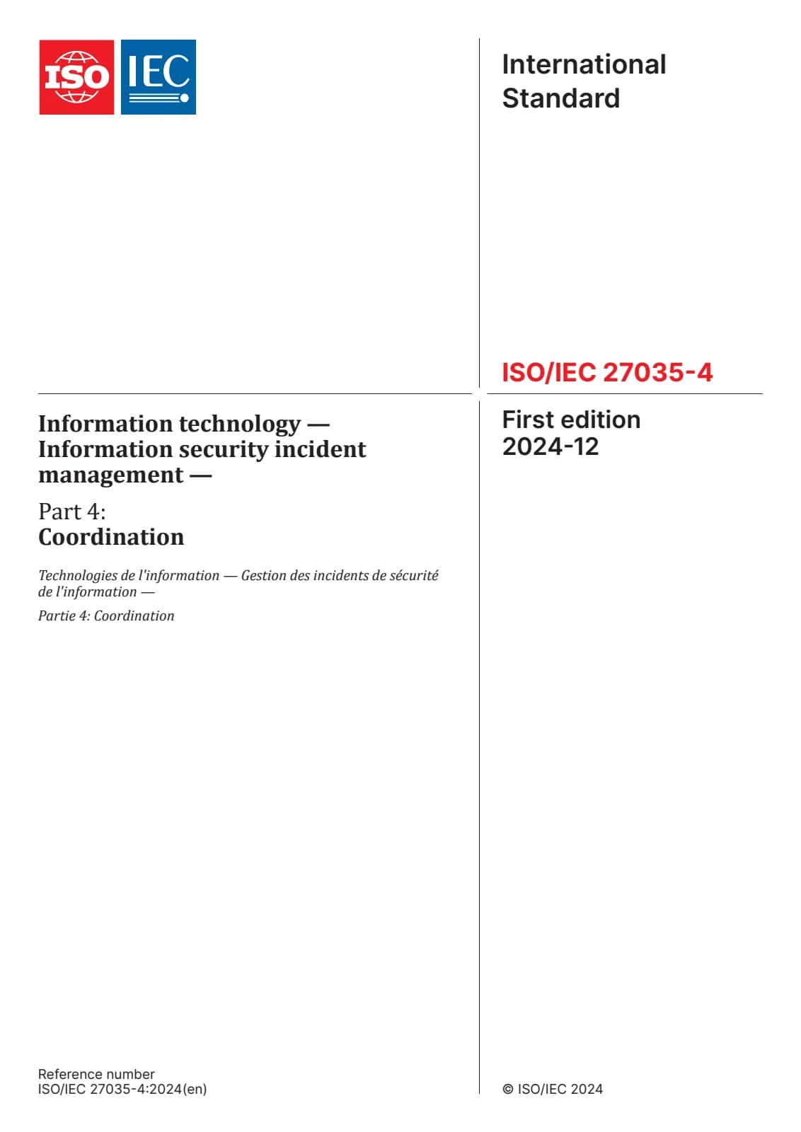 Первая страница стандарта ISO/IEC 27035-4:2024