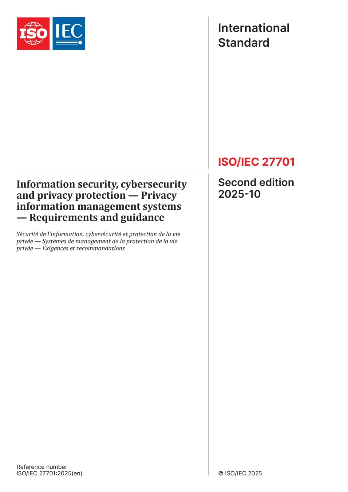 Первая страница стандарта ISO/IEC 27701:2025