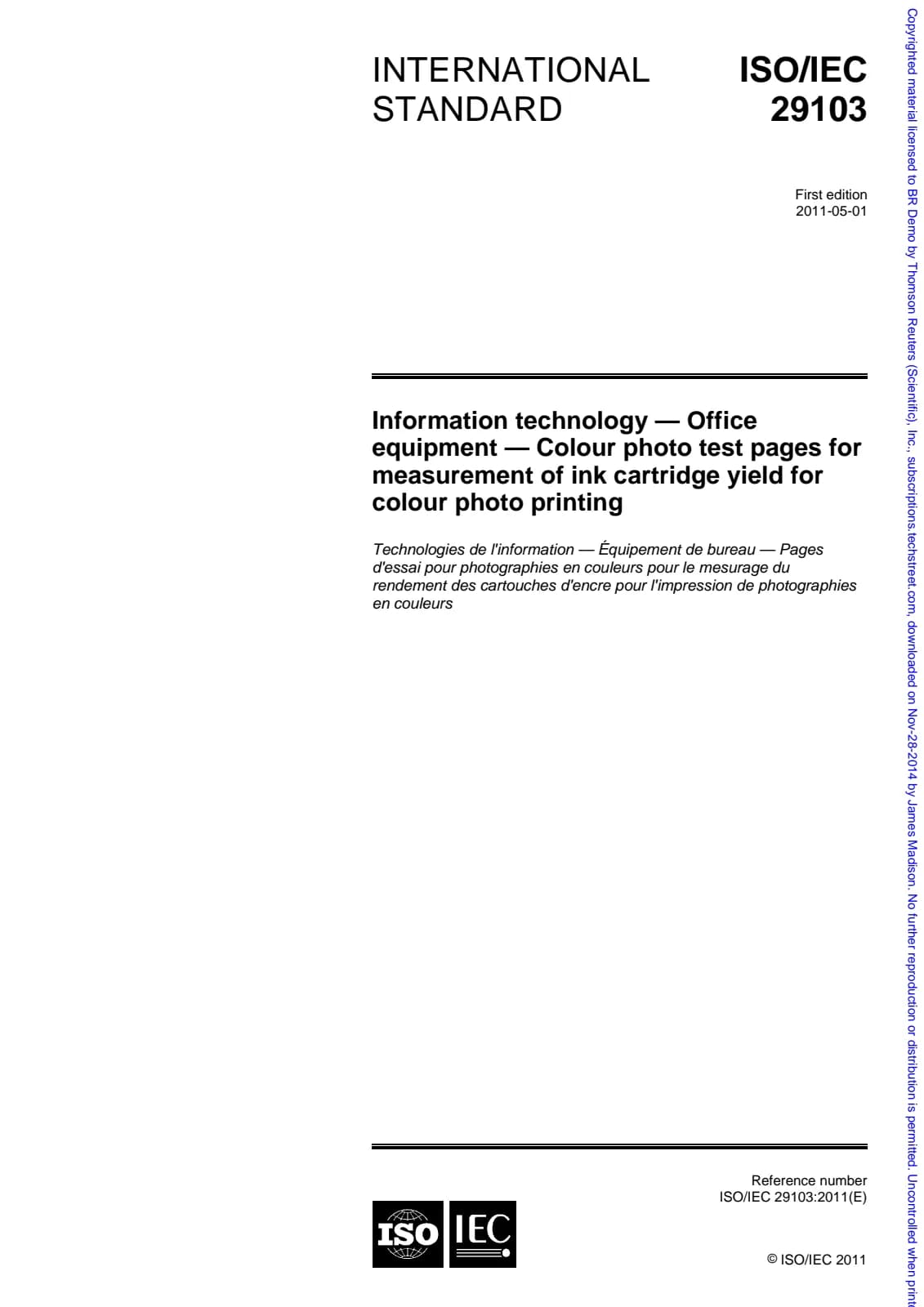 Первая страница стандарта ISO/IEC 29103:2011