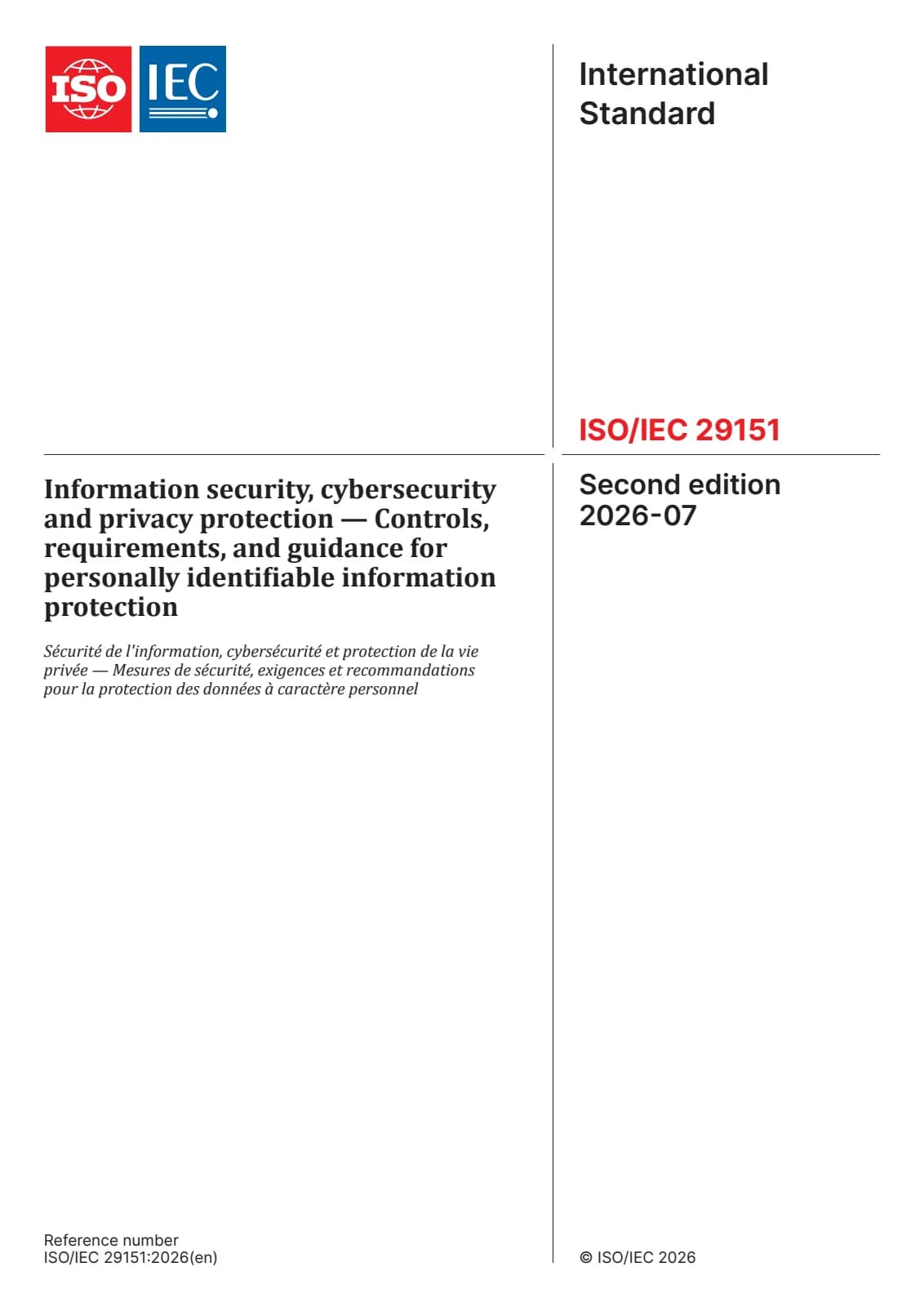Первая страница стандарта ISO/IEC 29151:2026