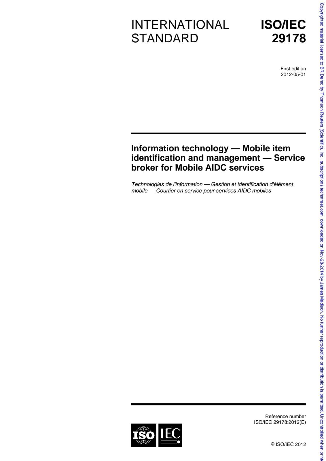 Первая страница стандарта ISO/IEC 29178:2012