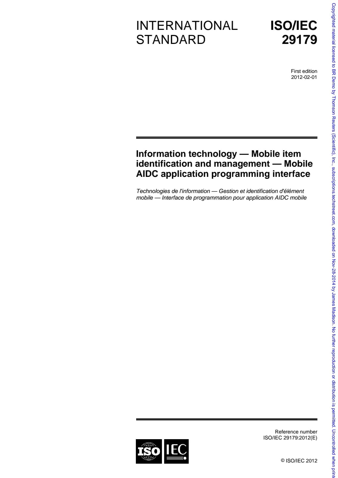 Первая страница стандарта ISO/IEC 29179:2012
