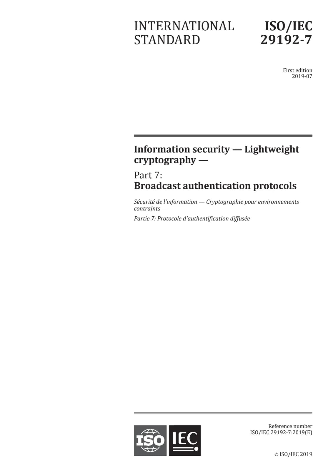 Первая страница стандарта ISO/IEC 29192-7:2019