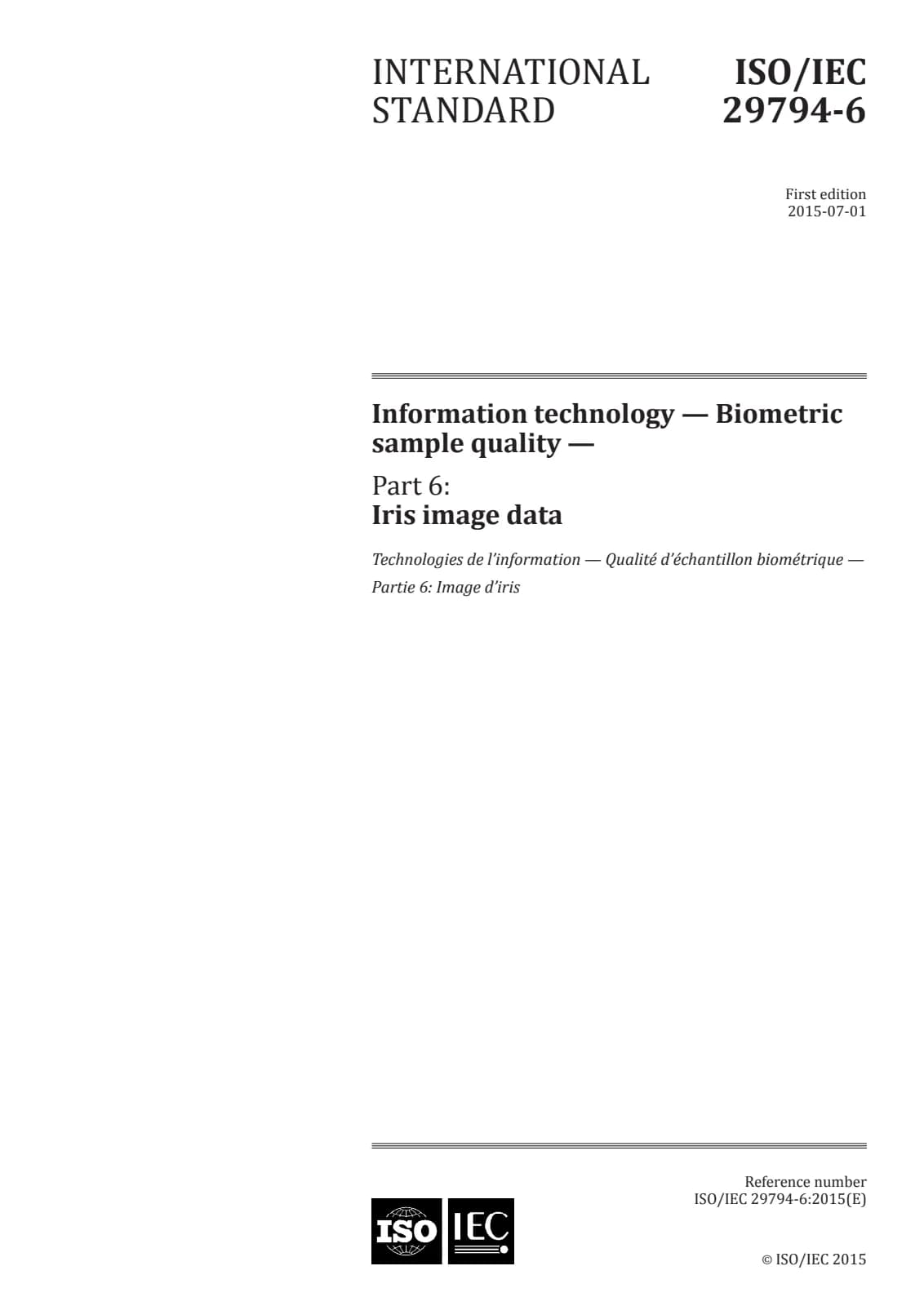 Первая страница стандарта ISO/IEC 29794-6:2015