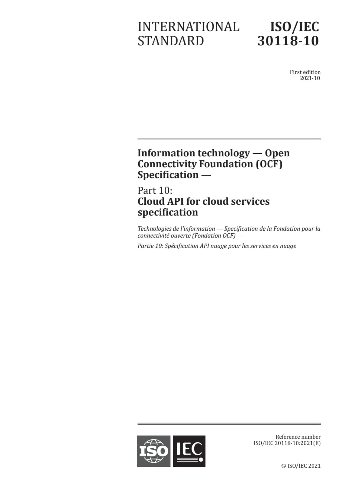 Первая страница стандарта ISO/IEC 30118-10:2021