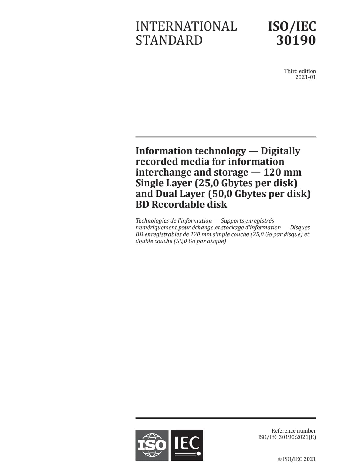Первая страница стандарта ISO/IEC 30190:2021