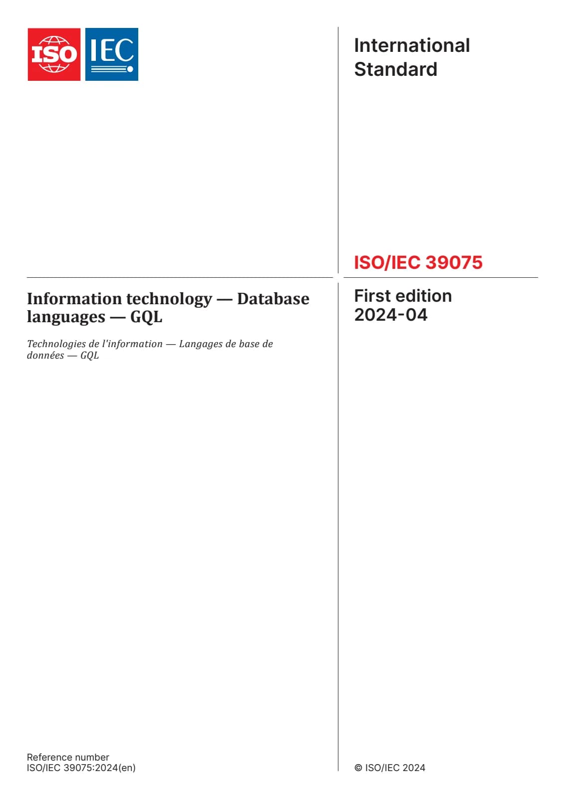 Первая страница стандарта ISO/IEC 39075:2024