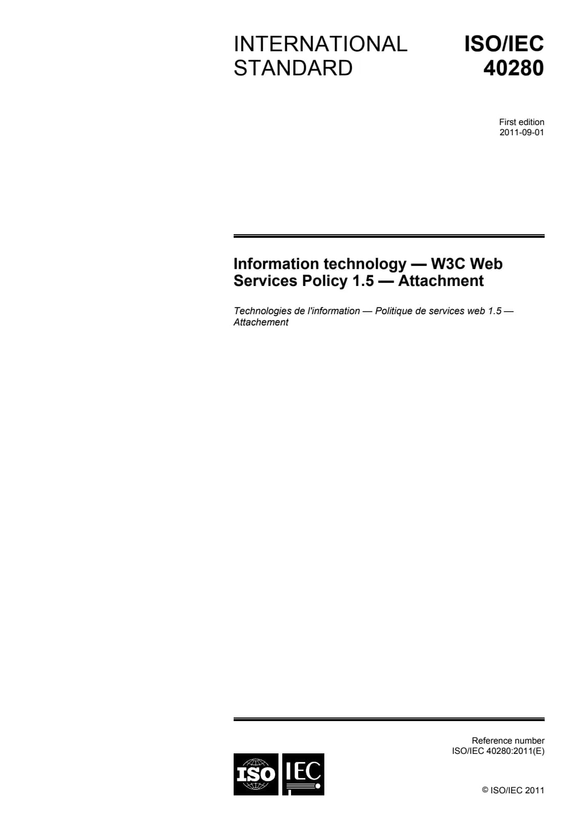 Первая страница стандарта ISO/IEC 40280:2011