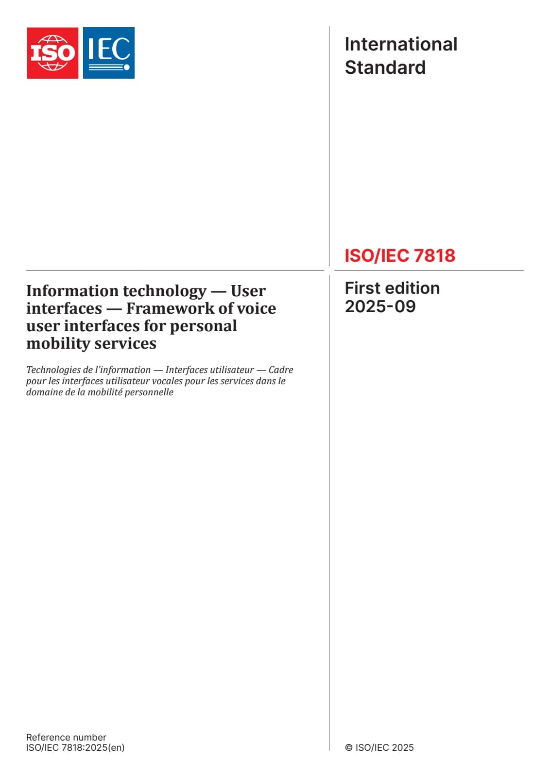 Первая страница стандарта ISO/IEC 7818:2025