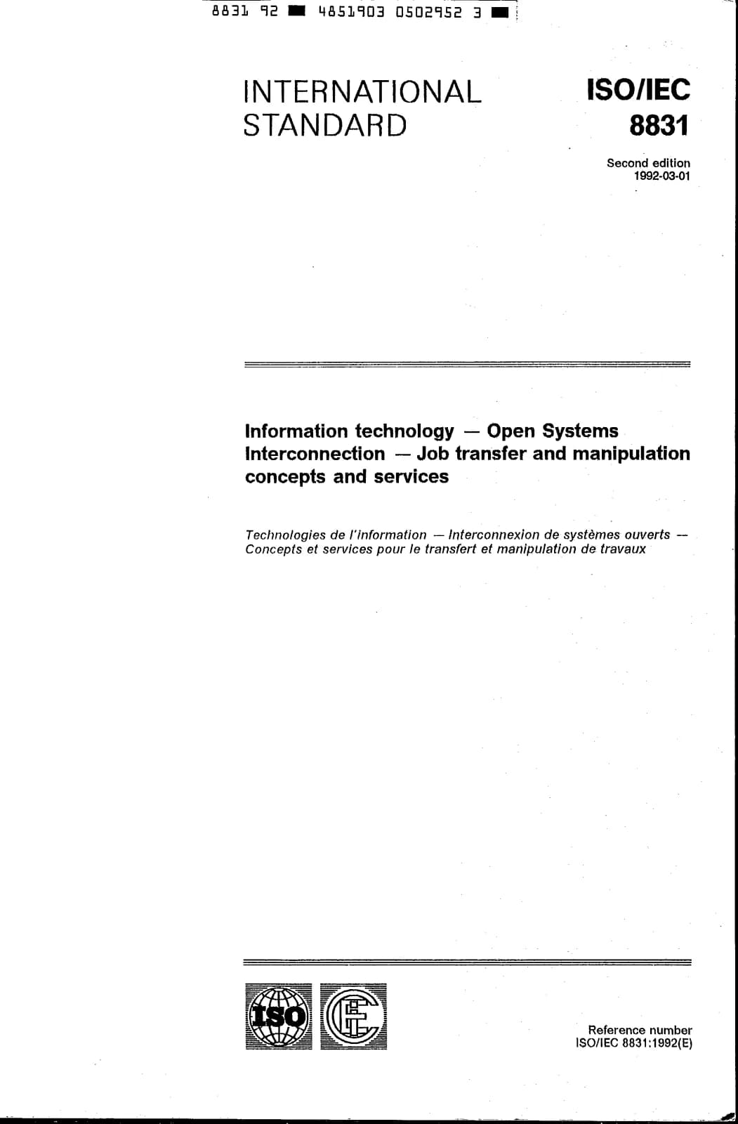 Первая страница стандарта ISO/IEC 8831:1992