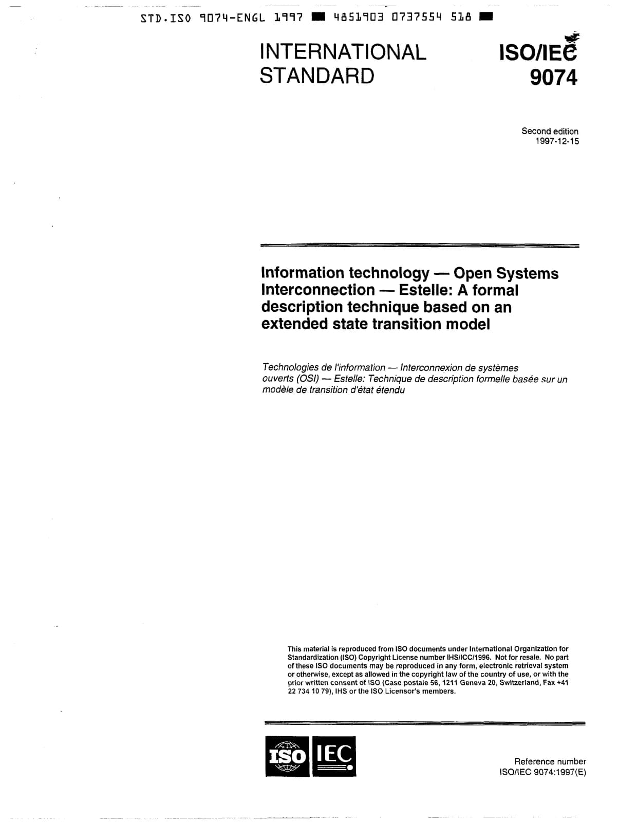 Первая страница стандарта ISO/IEC 9074:1997