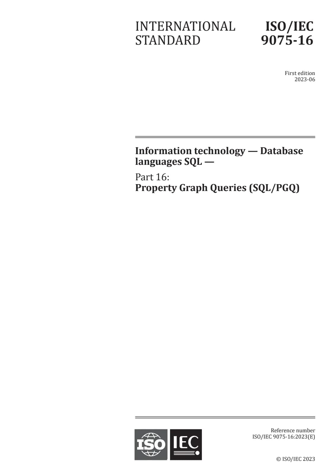 Первая страница стандарта ISO/IEC 9075-16:2023