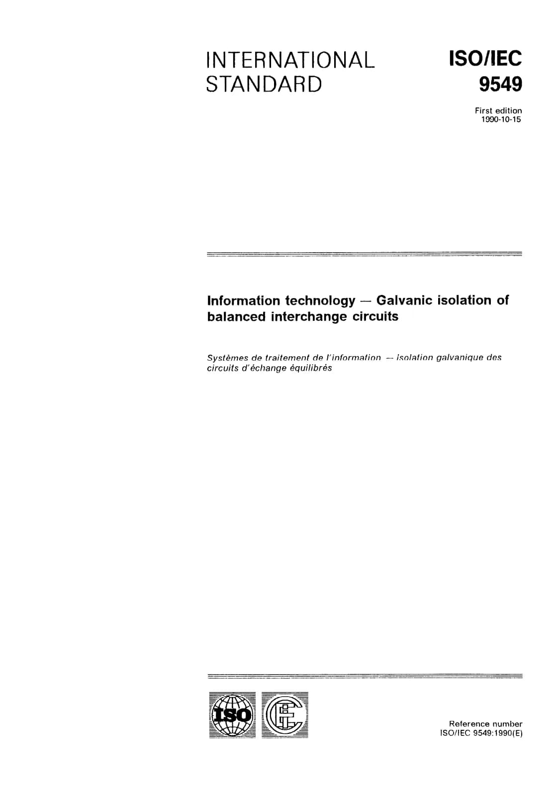 Первая страница стандарта ISO/IEC 9549:1990