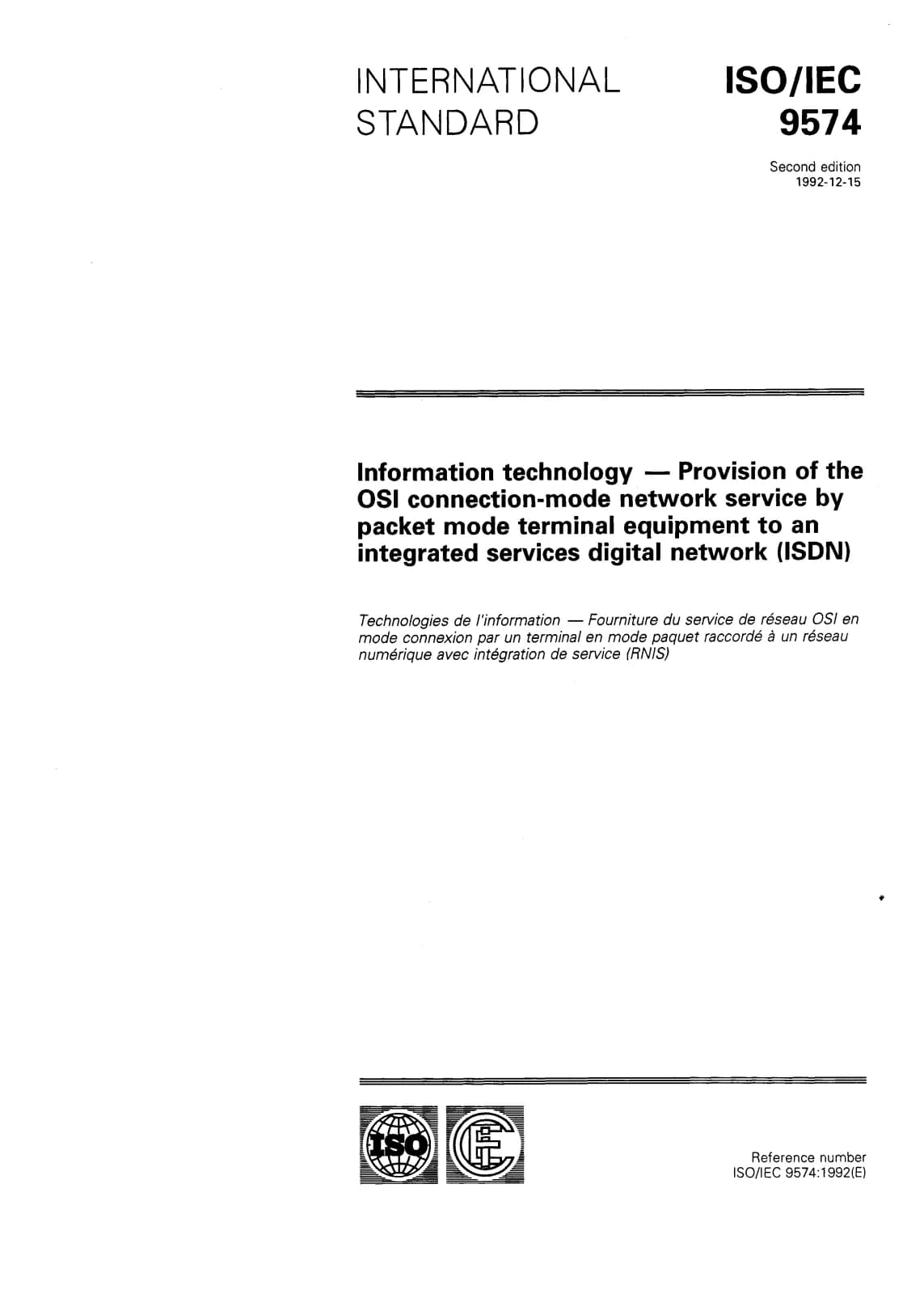 Первая страница стандарта ISO/IEC 9574:1992