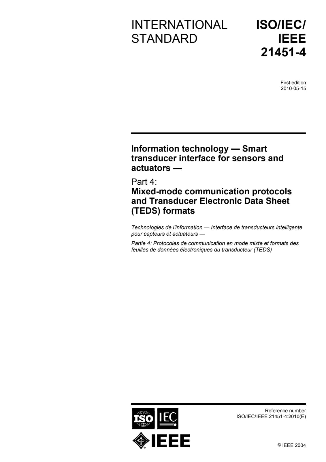 Первая страница стандарта ISO/IEC/IEEE 21451-4:2010
