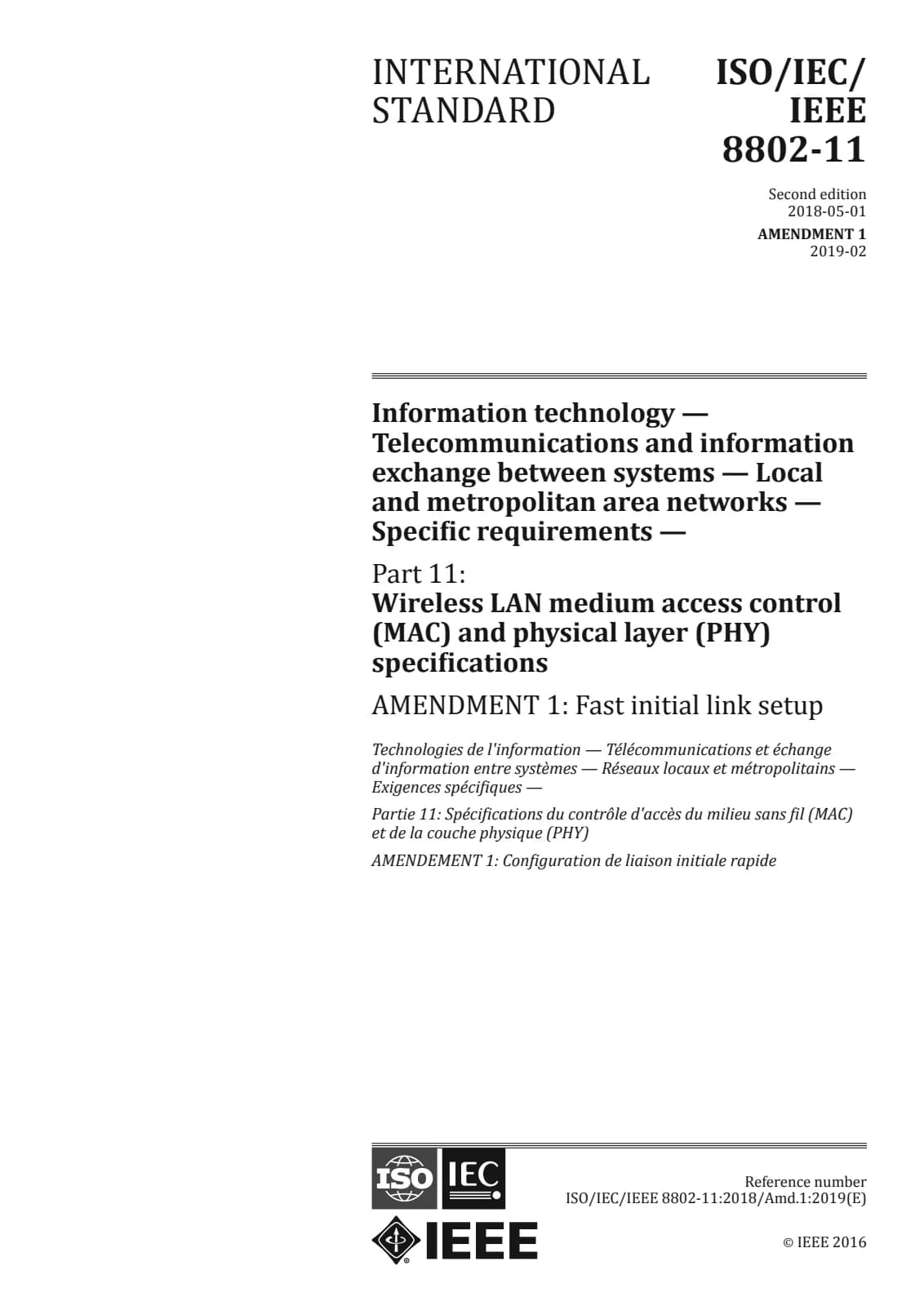 Первая страница стандарта ISO/IEC/IEEE 8802-11:2018