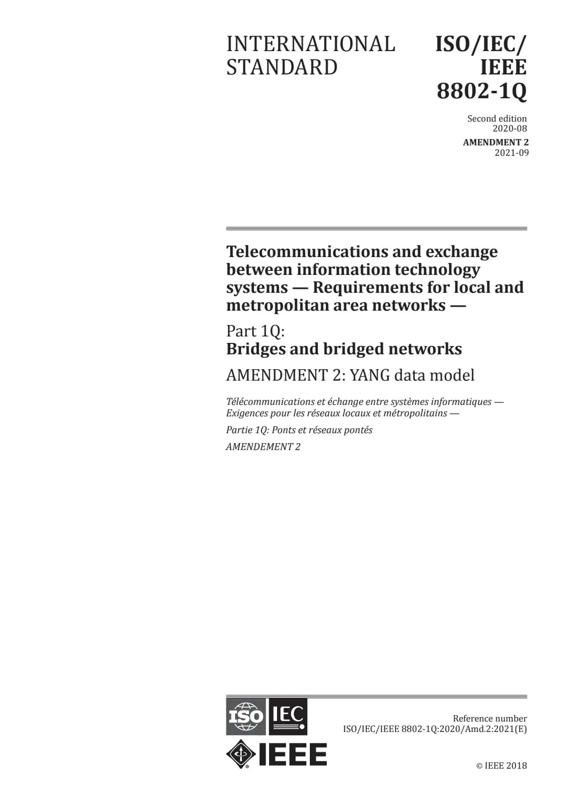 Первая страница стандарта ISO/IEC/IEEE 8802-1Q:2020/Amd 2:2021