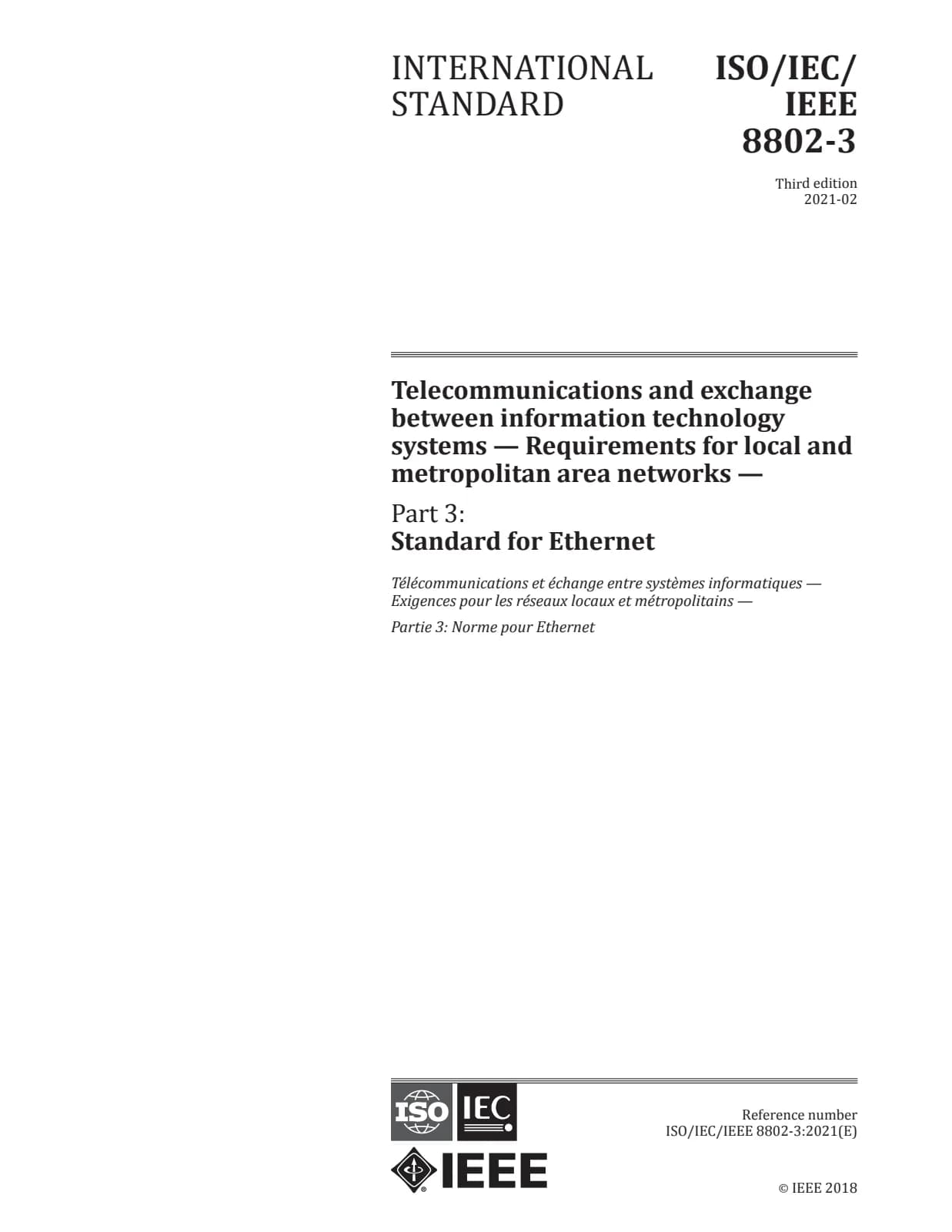 Первая страница стандарта ISO/IEC/IEEE 8802-3:2021