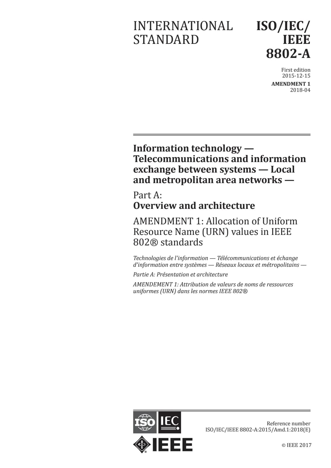 Первая страница стандарта ISO/IEC/IEEE 8802-A:2015