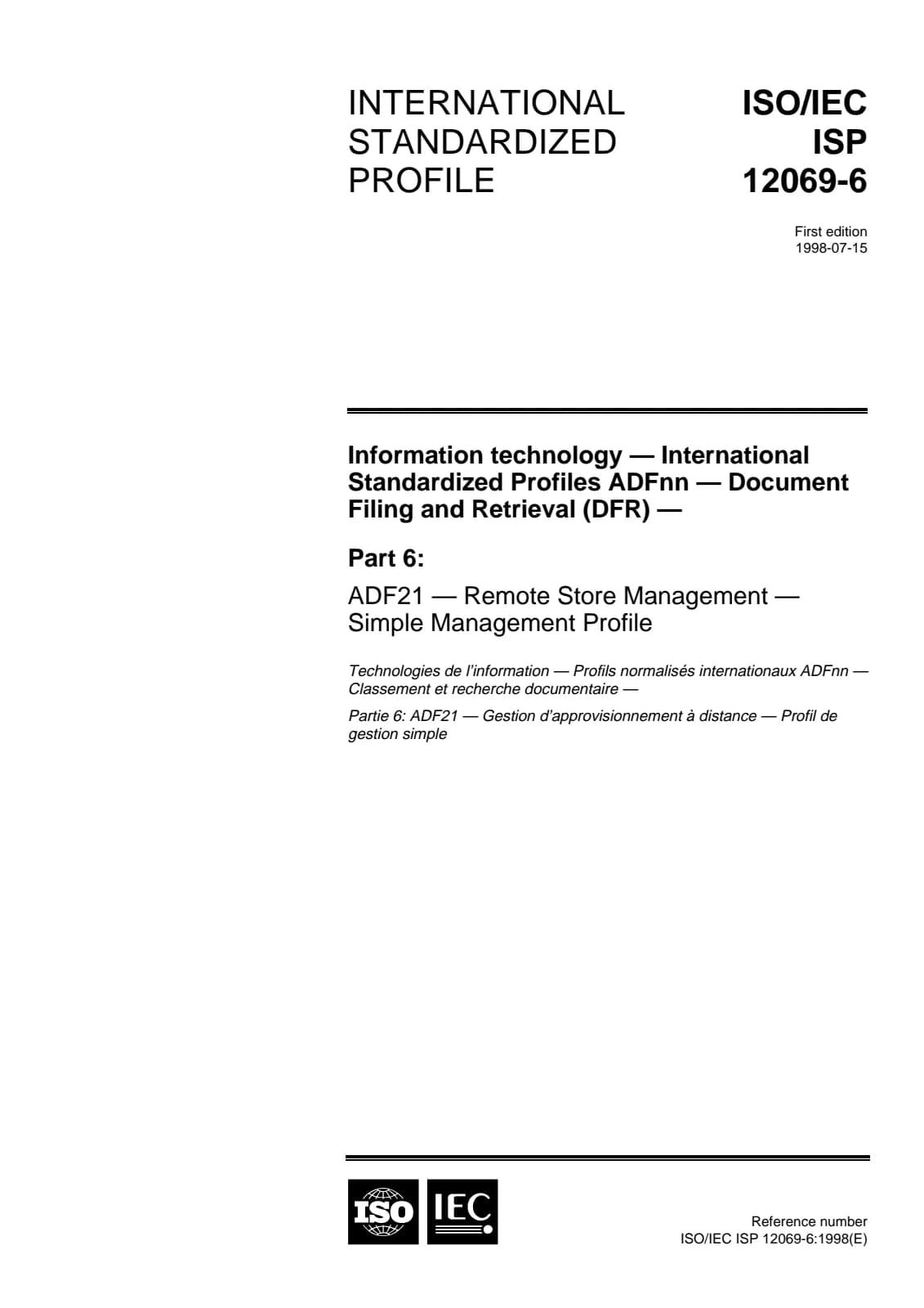 Первая страница стандарта ISO/IEC ISP 12069-6:1998