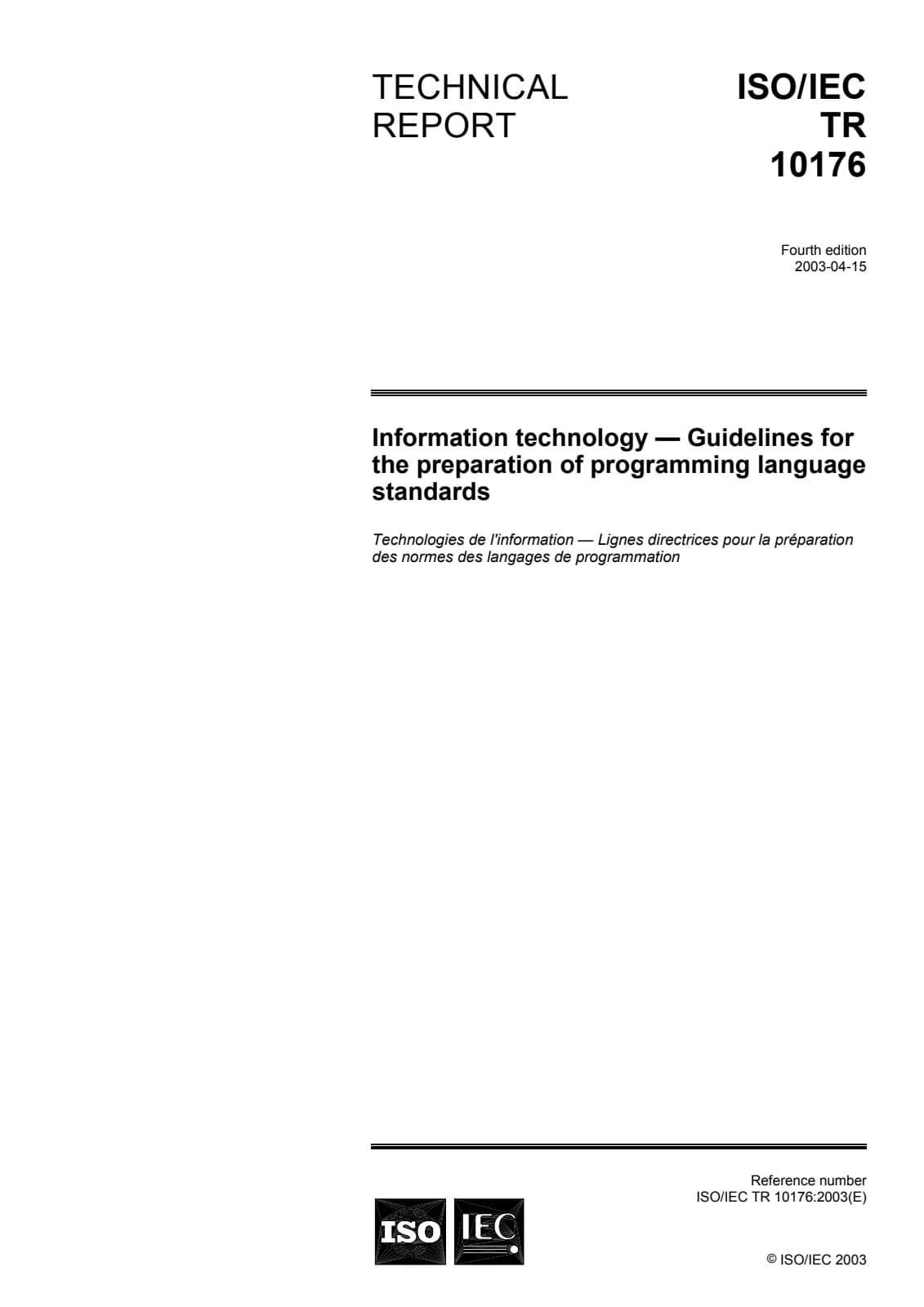 Первая страница стандарта ISO/IEC TR 10176:2003