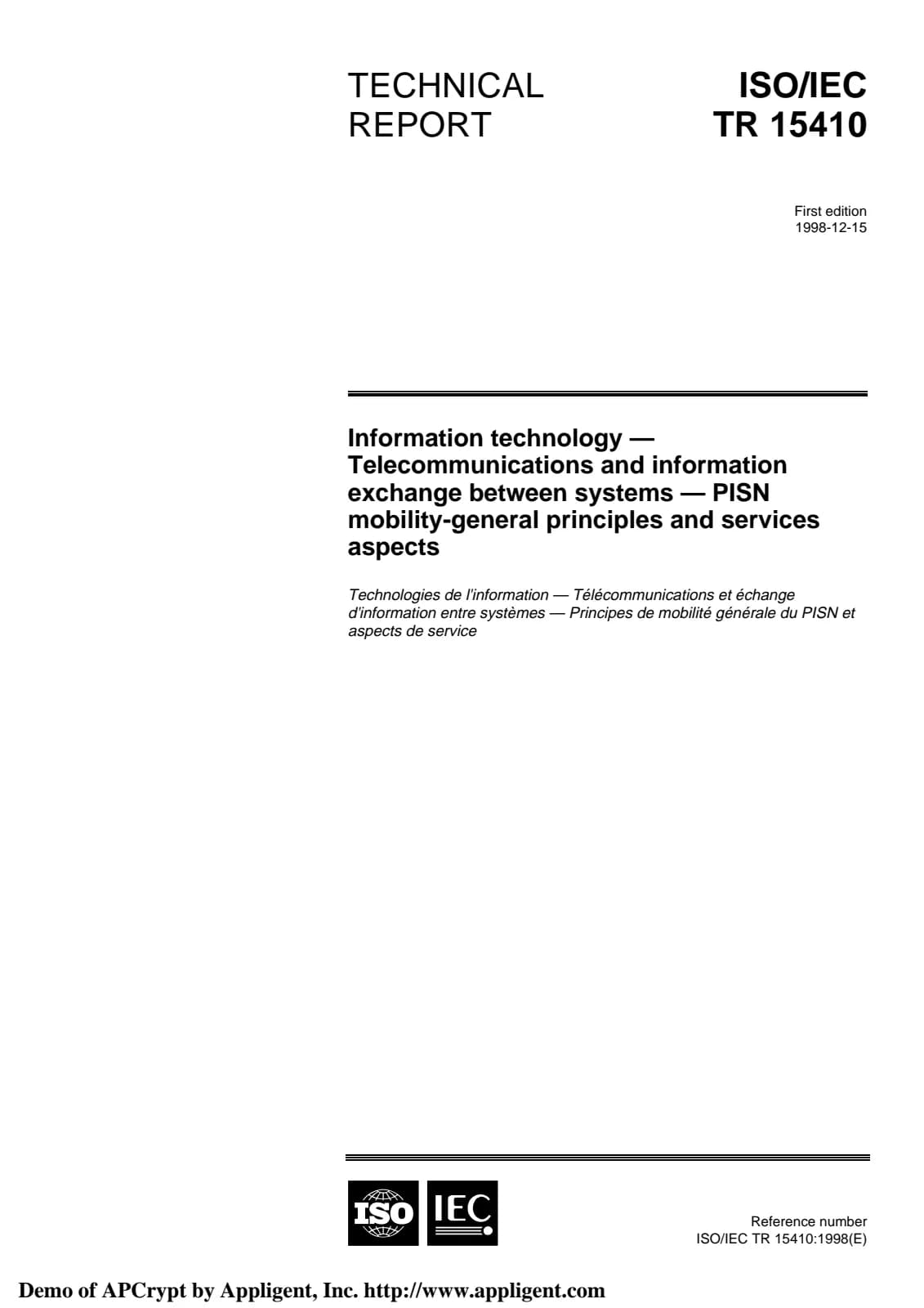 Первая страница стандарта ISO/IEC TR 15410:1998