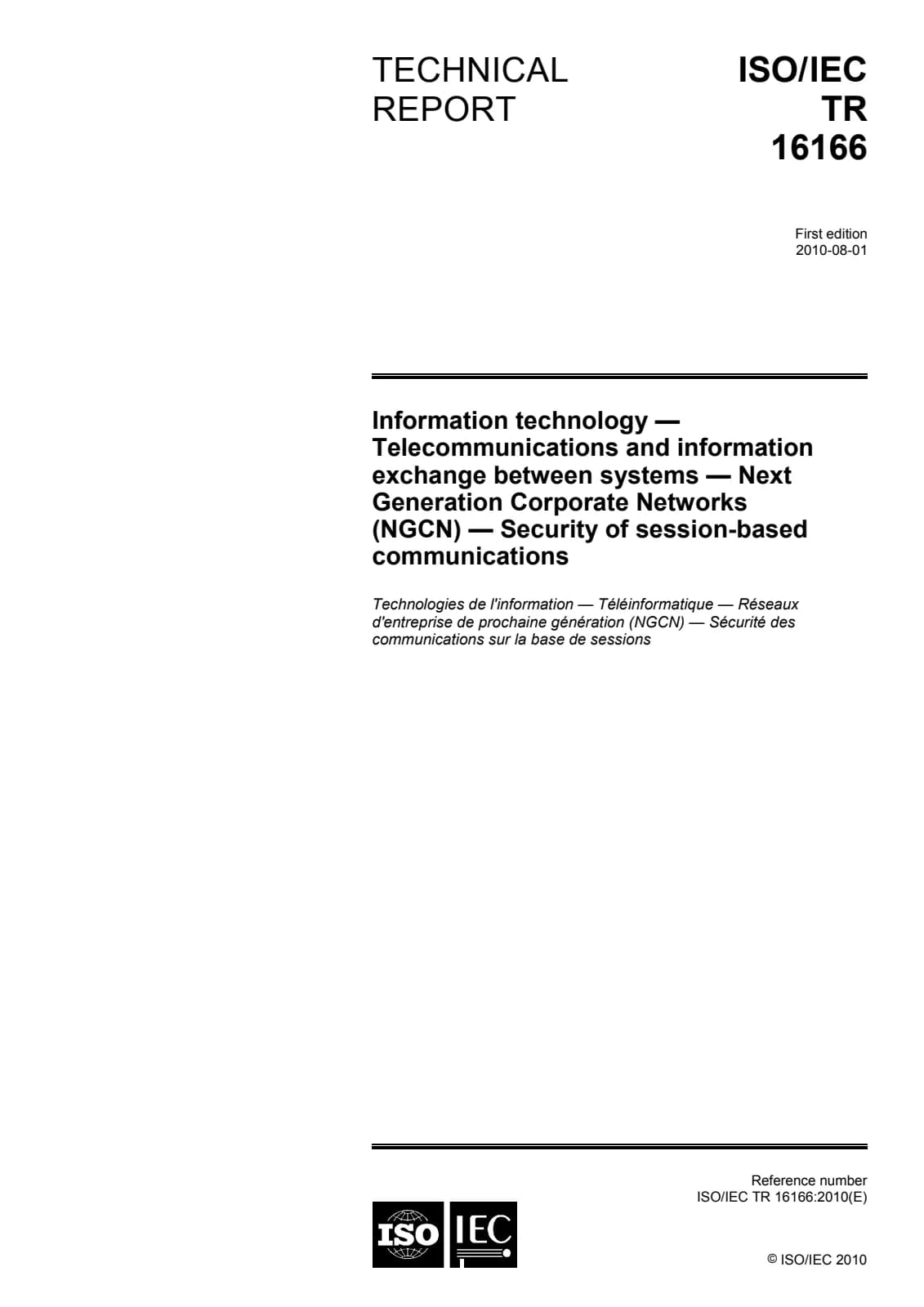 Первая страница стандарта ISO/IEC TR 16166:2010