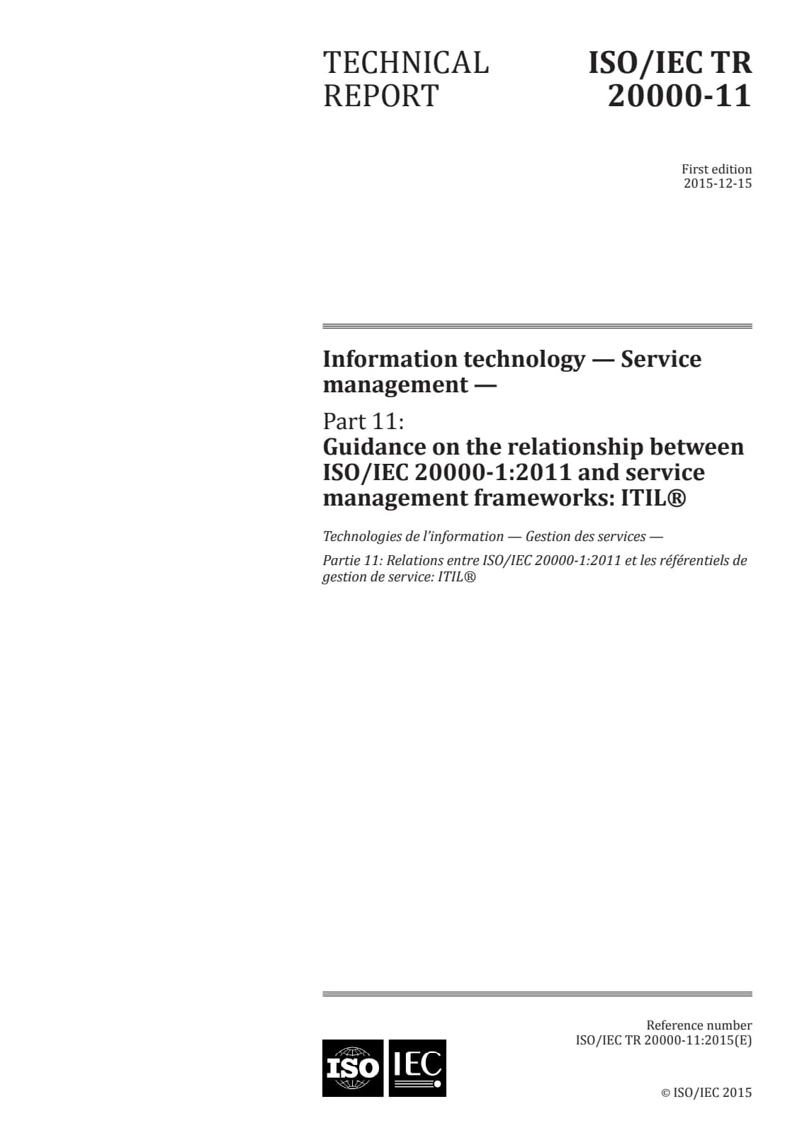 Первая страница стандарта ISO/IEC TR 20000-11:2015