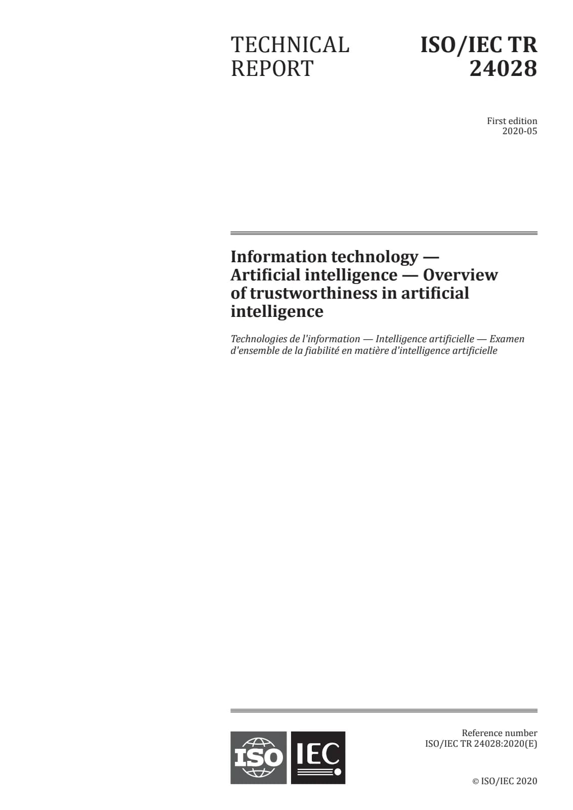 Первая страница стандарта ISO/IEC TR 24028:2020