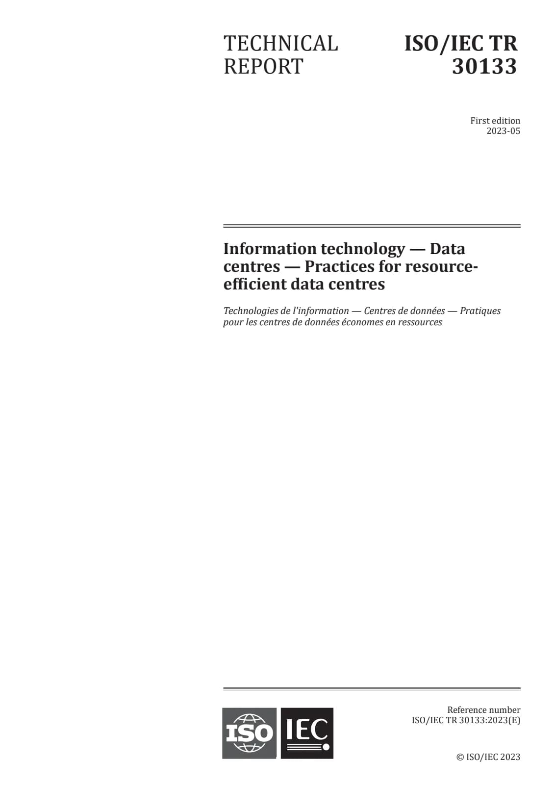 Первая страница стандарта ISO/IEC TR 30133:2023