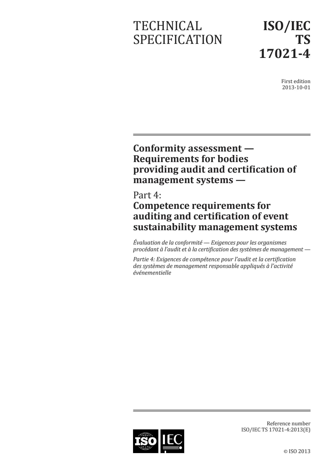Первая страница стандарта ISO/IEC TS 17021-4:2013