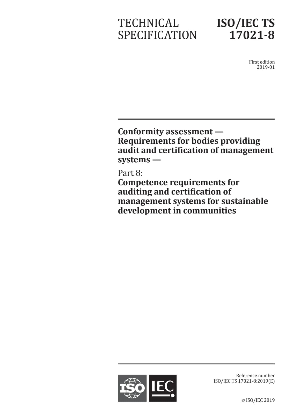 Первая страница стандарта ISO/IEC TS 17021-8:2019