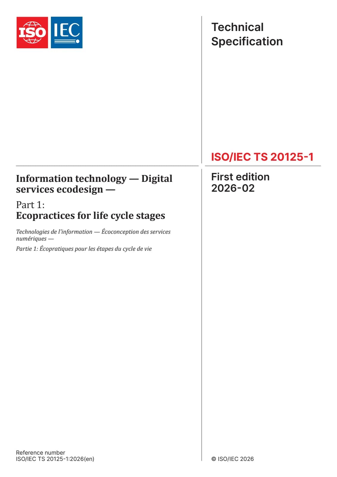 Первая страница стандарта ISO/IEC TS 20125-1:2026