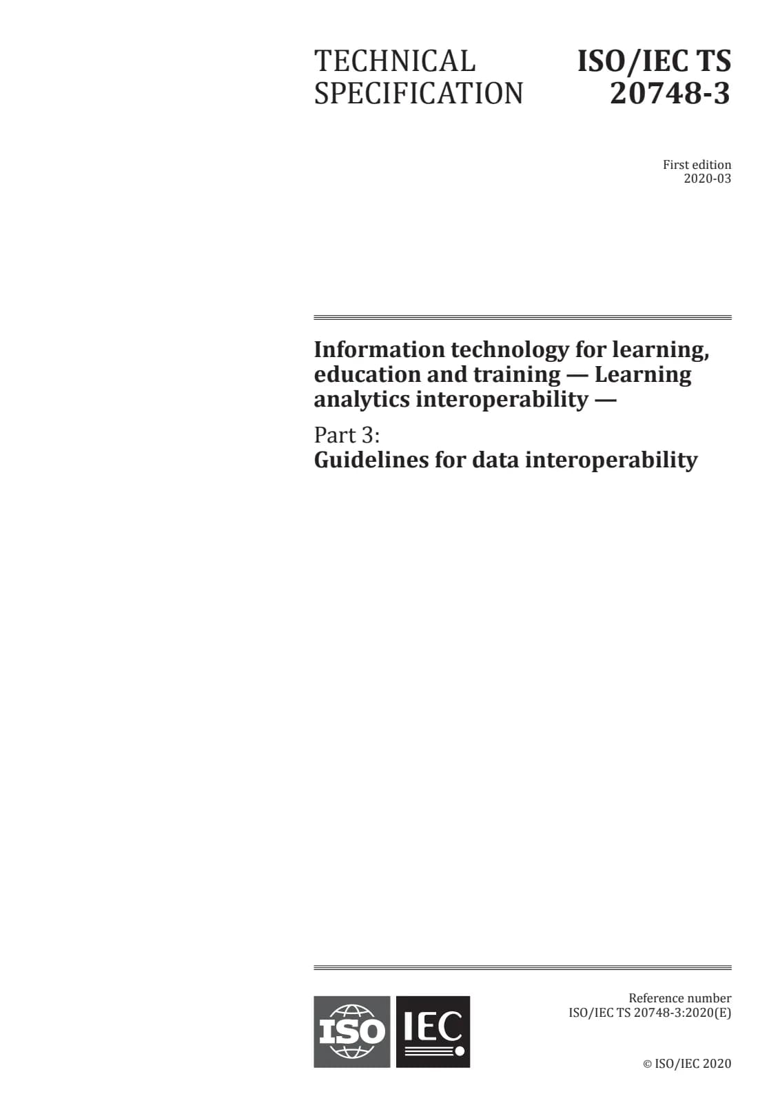 Первая страница стандарта ISO/IEC TS 20748-3:2020