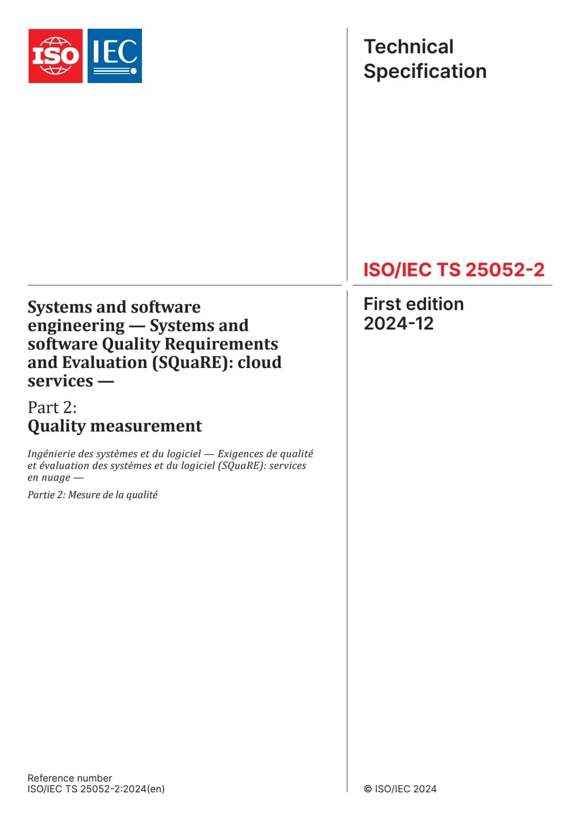 Первая страница стандарта ISO/IEC TS 25052-2:2024