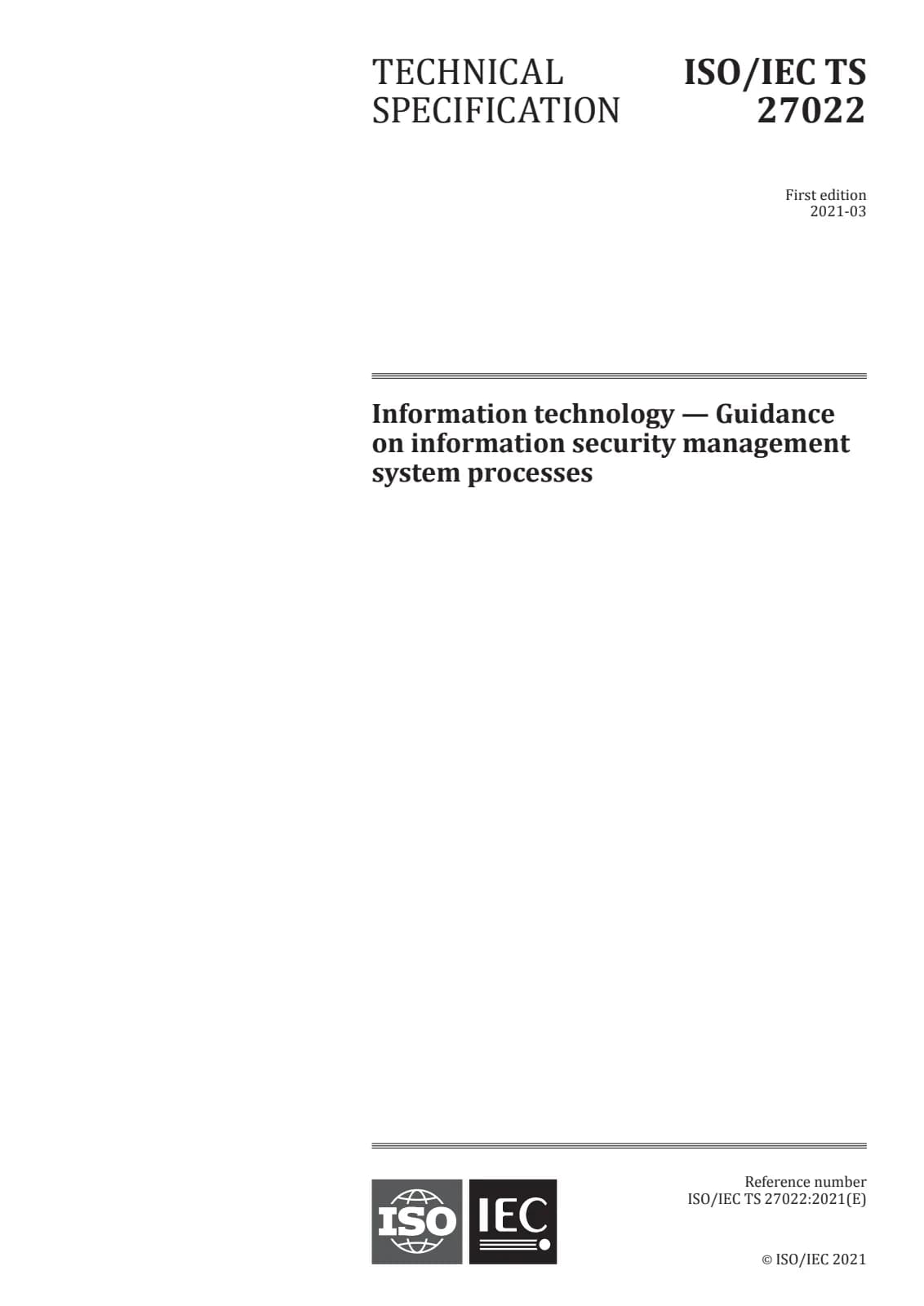 Первая страница стандарта ISO/IEC TS 27022:2021